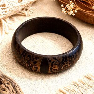 Boho Inspired Laser Embossed Wood Bangle Bracelet